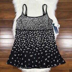 Longitude Women's Plus Size 22 Black Floral Skirtini Swim Suit Dress One Piece
